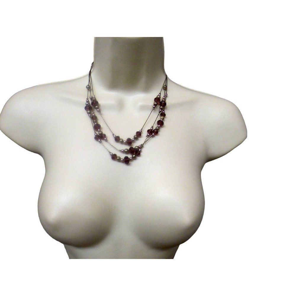 Women’s Triple Strand Beads and Chain Necklace, OS